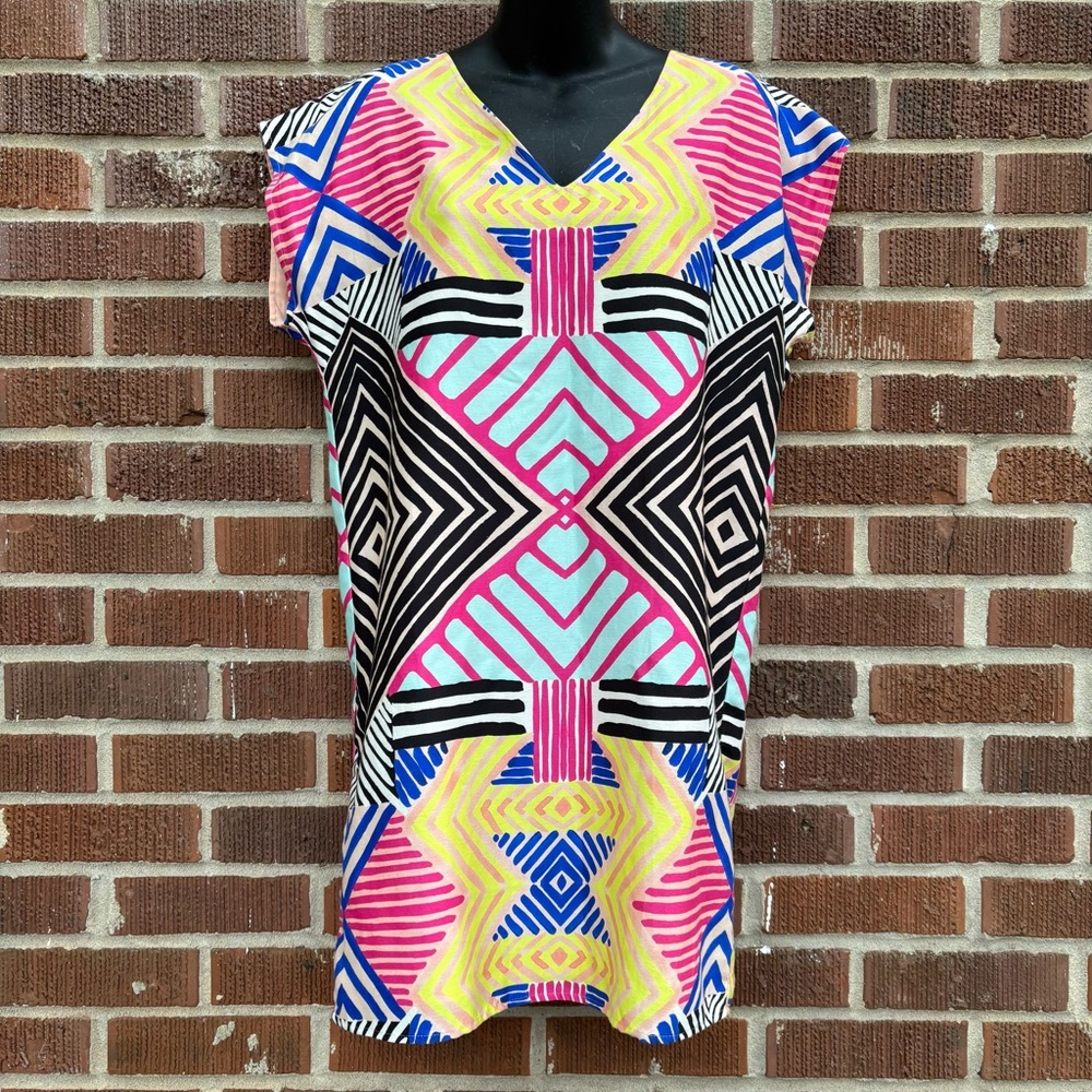 Marie Oliver Andi Dress Watercolor Weave Vibrant Retro Print Shift Medium Sz S